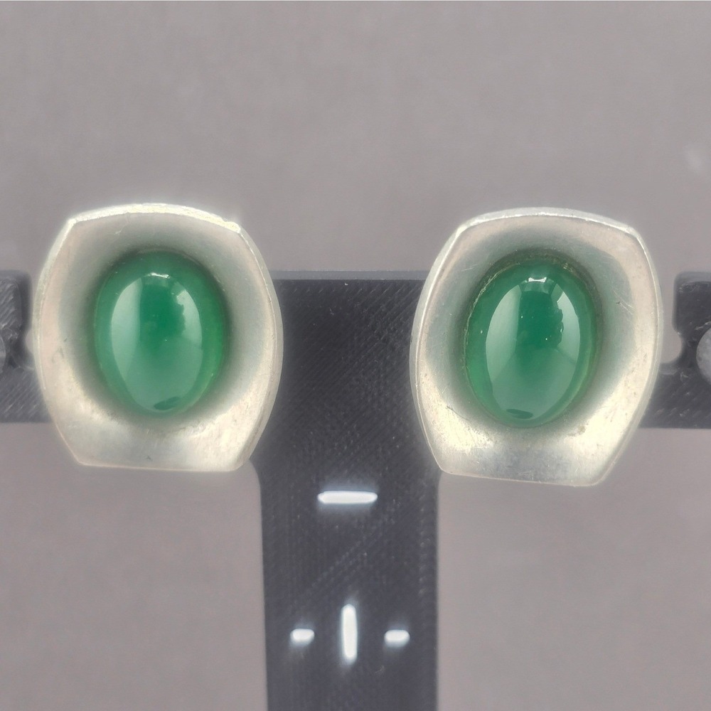 Vintage Jorgen Jensen Denmark 220 Clip On Earrings Green Pewter